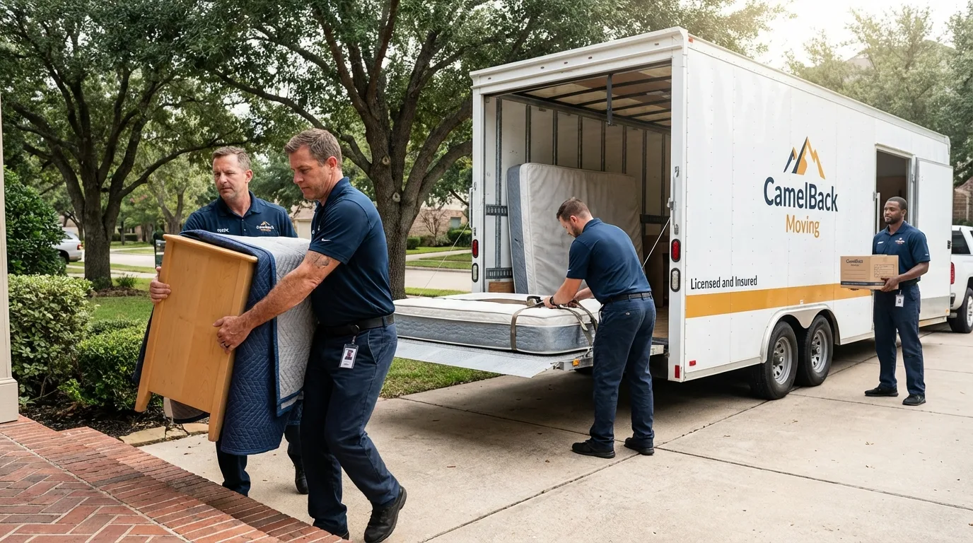 Crew loading residential truck for cross-state move from Simmesport, LA