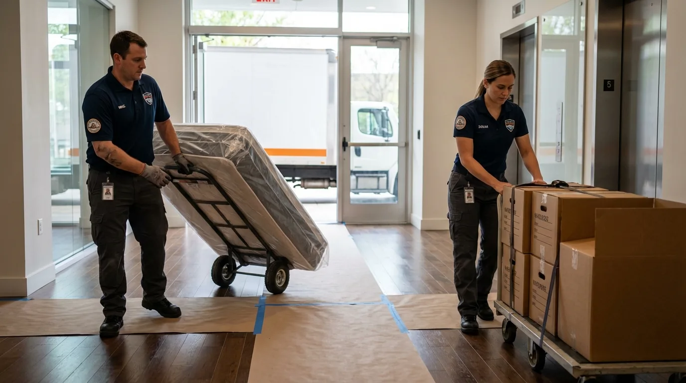 Professional apartment movers loading elevator in Simmesport, LA